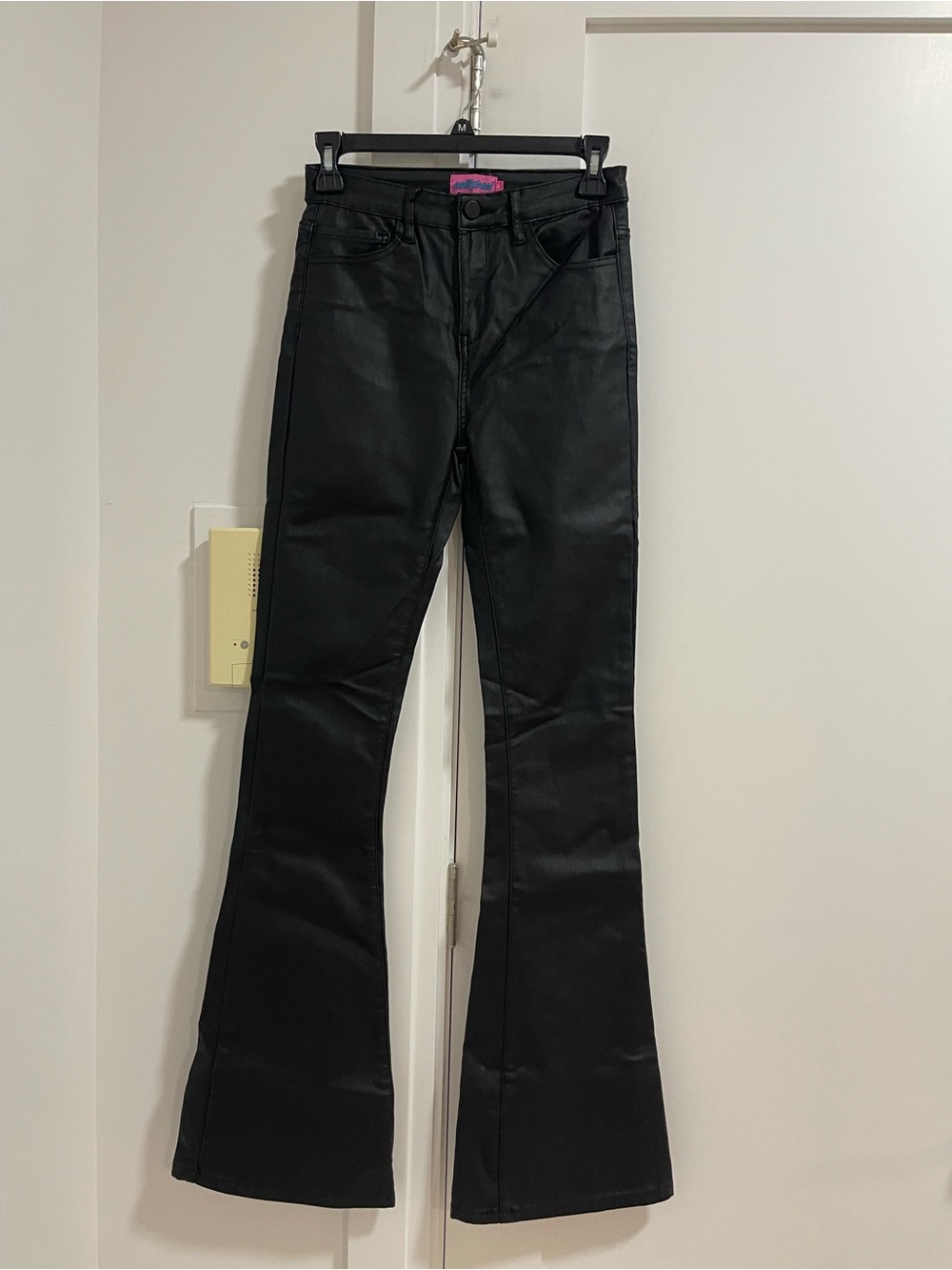 Edikted Black Faux-Leather Flared Pants